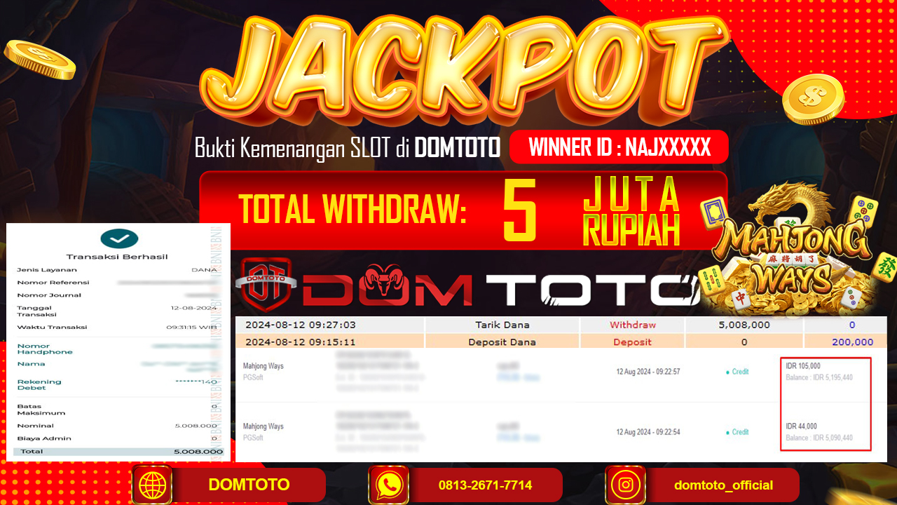 JACKPOT SLOT MAHJONG WAYS 1 12 AGUSTUS 2024